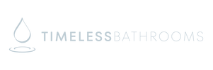 Logo of Timeless Bathrooms with a droplet icon on a white background